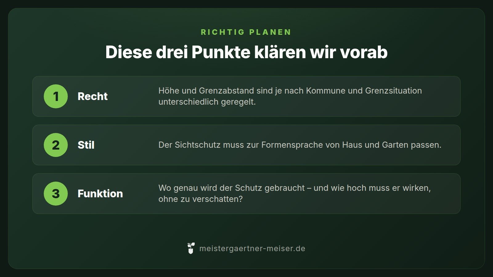 Drei Punkte vor der Umsetzung eines Sichtschutzes: Recht, Stil und Funktion